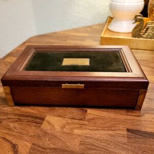 Vintage Wood and Brass Jewelry Box Stamped 1971 Royal London